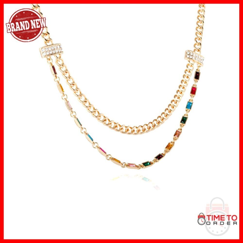 Layered Gemstone Necklace 18k Gold Plated Adjustable Statement Jewelry